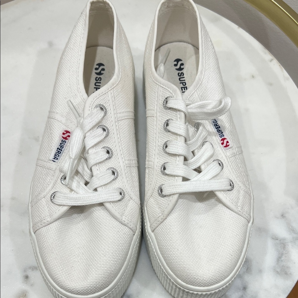 Superga Classic White Lace-Up Sneakers